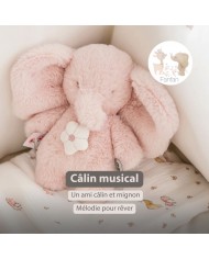Mini peluche musicale 20 cm éléphant longs poils rose - Fanfan