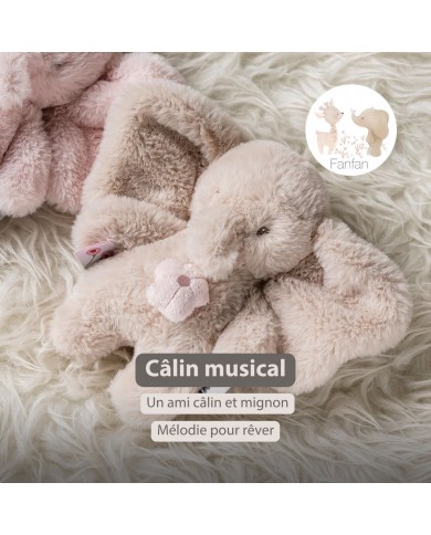 Mini peluche musicale 20 cm éléphant longs poils sable - Fanfan
