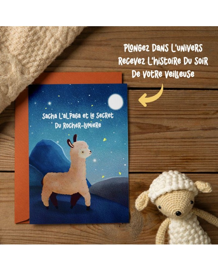Plaque interchangeable pour veilleuse LED + histoire - Léo l'Alpaga