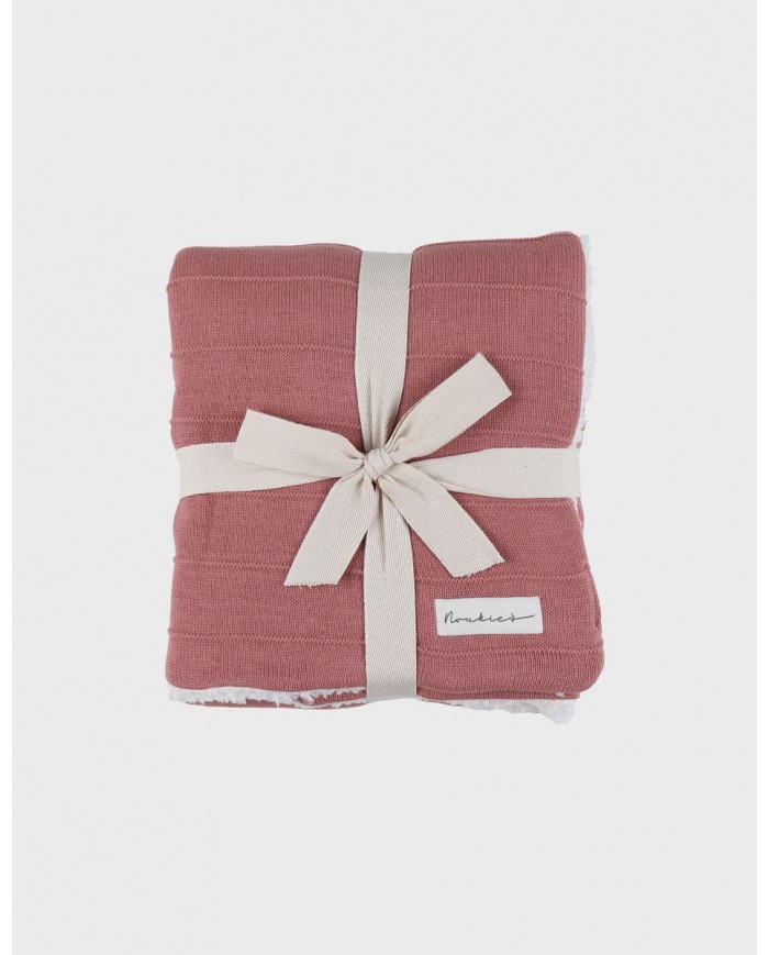 Couverture 75x100 cm en tricot bio et sherpa - Rouge