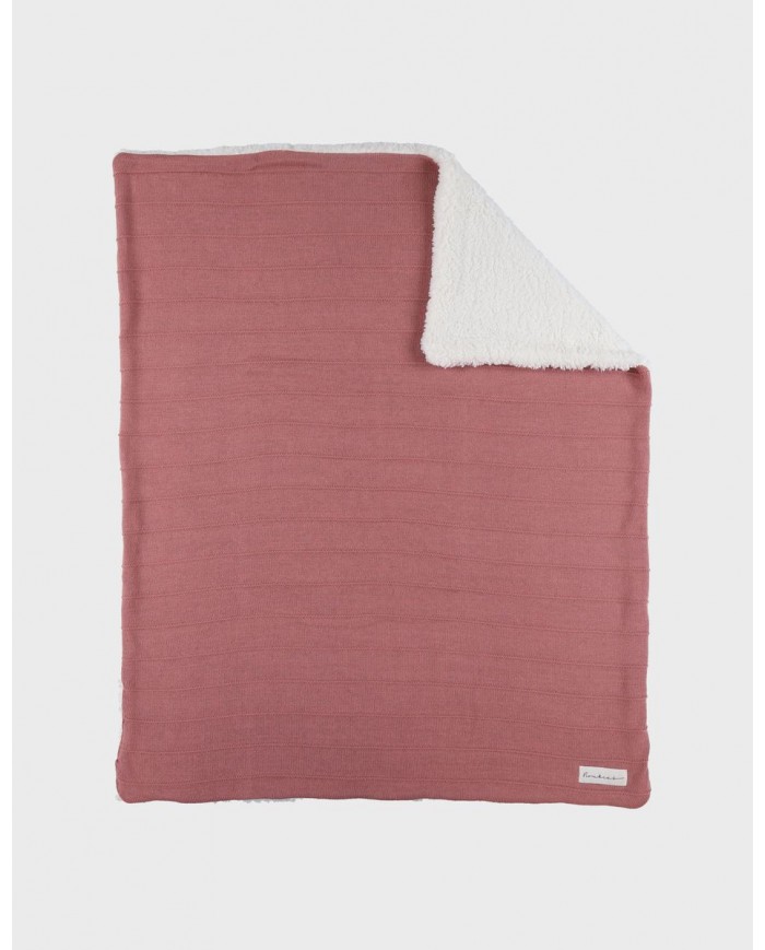 Couverture 75x100 cm en tricot bio et sherpa - Rouge