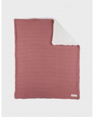 Couverture 75x100 cm en tricot bio et sherpa - Rouge