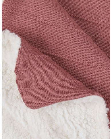 Couverture 75x100 cm en tricot bio et sherpa - Rouge
