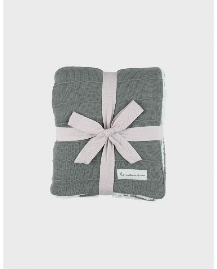 Couverture 75x100 cm en tricot bio et sherpa - Kaki