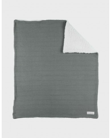 Couverture 75x100 cm en tricot bio et sherpa - Kaki