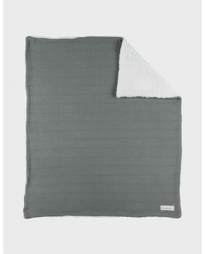 Couverture 75x100 cm en tricot bio et sherpa - Kaki