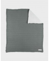 Couverture 75x100 cm en tricot bio et sherpa - Kaki