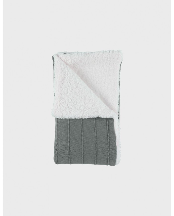 Couverture 75x100 cm en tricot bio et sherpa - Kaki