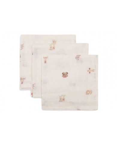 Lot de 3 Serviettes Gaze de Coton 31x31cm - Animal Friends Lot de 3 Serviettes Gaze de Coton 31x31cm - Animal Friends