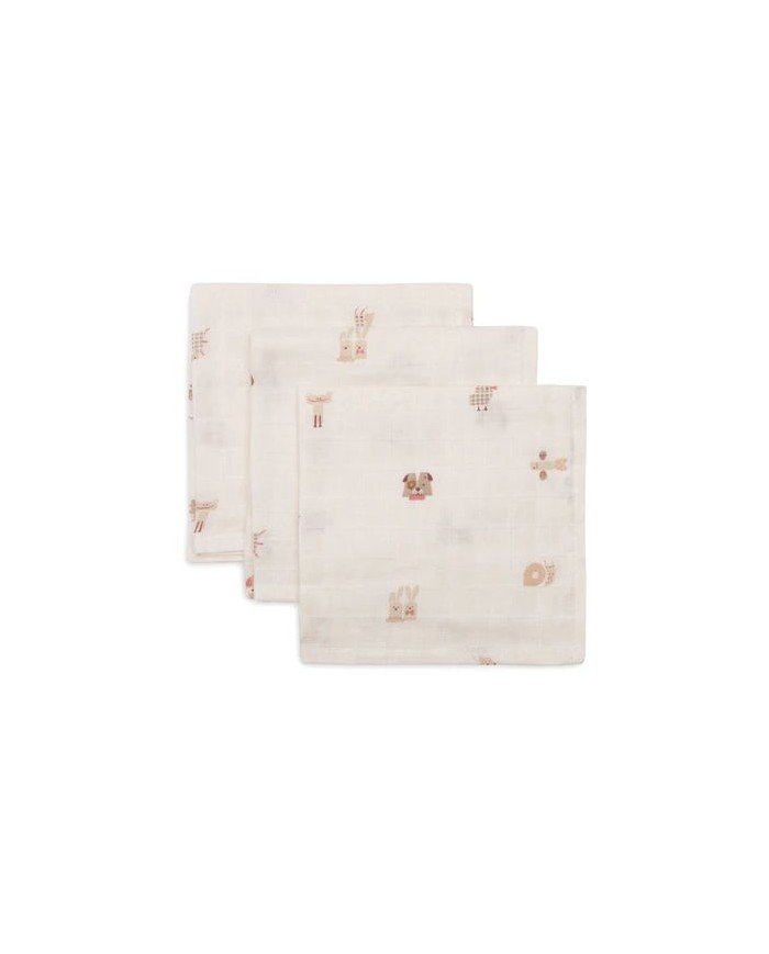 Lot de 3 Serviettes Gaze de Coton 31x31cm - Animal Friends Lot de 3 Serviettes Gaze de Coton 31x31cm - Animal Friends