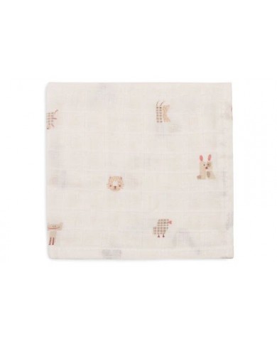 Lot de 3 Serviettes Gaze de Coton 31x31cm - Animal Friends Lot de 3 Serviettes Gaze de Coton 31x31cm - Animal Friends