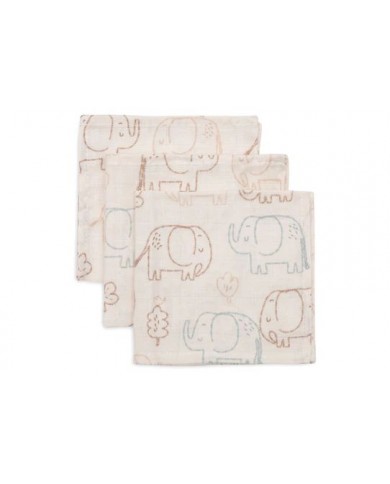 Lot de 3 Serviettes Gaze de Coton 31x31cm - Elephant Tales Lot de 3 Serviettes Gaze de Coton 31x31cm - Elephant Tales