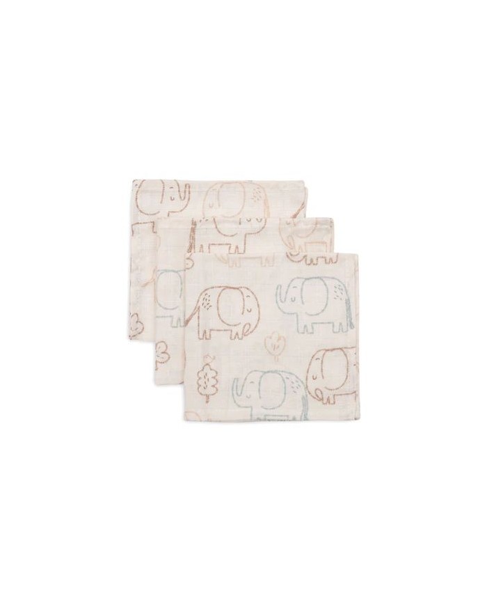 Lot de 3 Serviettes Gaze de Coton 31x31cm - Elephant Tales Lot de 3 Serviettes Gaze de Coton 31x31cm - Elephant Tales