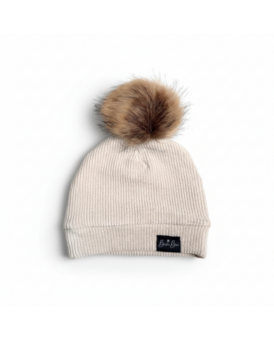 Bonnet pompon Rib beige