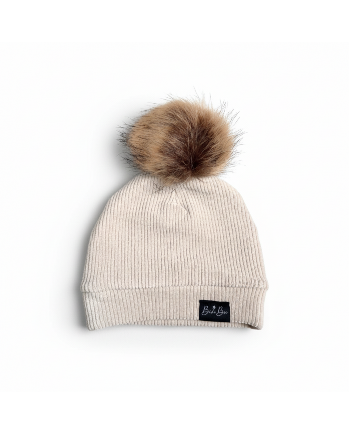 Bonnet pompon Rib beige