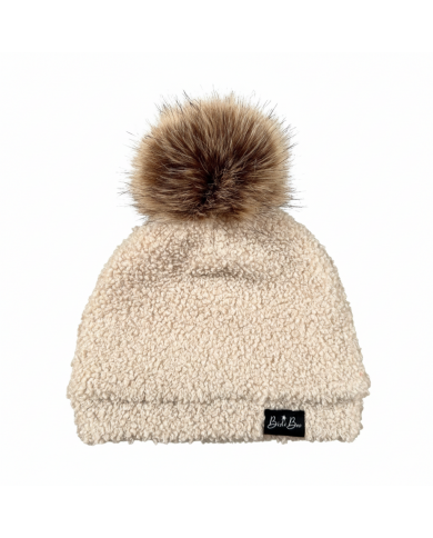 Bonnet pompon bouclette naturel