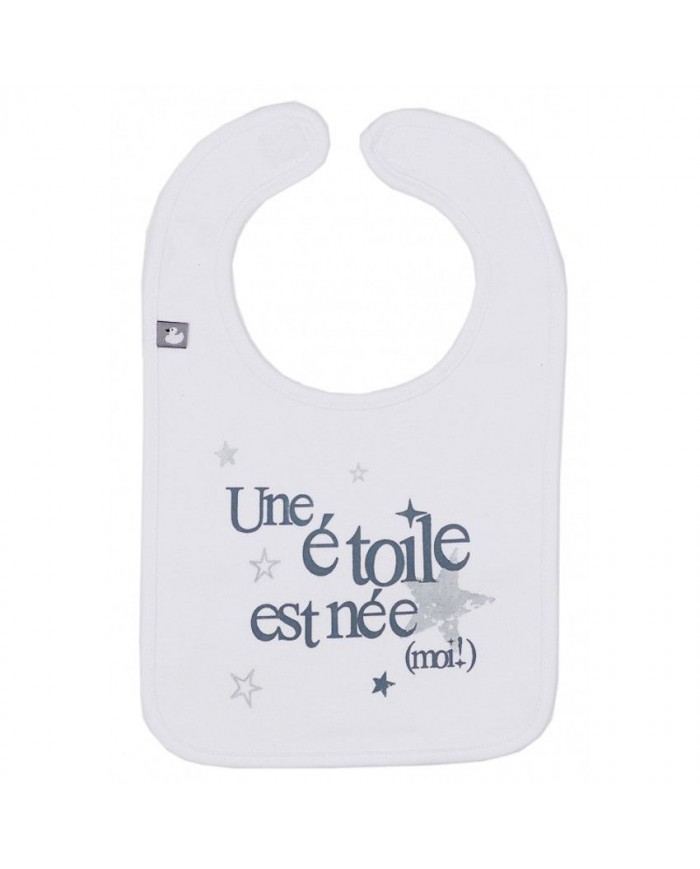 Bavoir "Une étoile est née (moi!)" blanc/gris