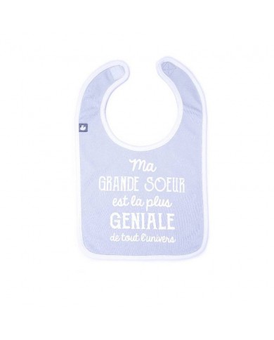 Bavoir "Ma grande soeur est la plus géniale" gris clair/blanc