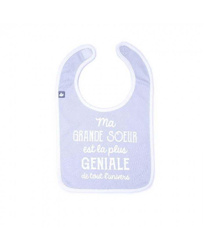 Bavoir "Ma grande soeur est la plus géniale" gris clair/blanc