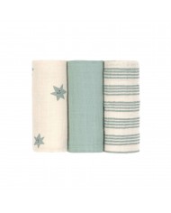 Lot de 3 tétras en coton 60 x 60 cm - Tiny Team, granite vert