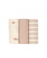 Lot de 3 tétras en coton 60 x 60 cm - Tiny Team, champignon