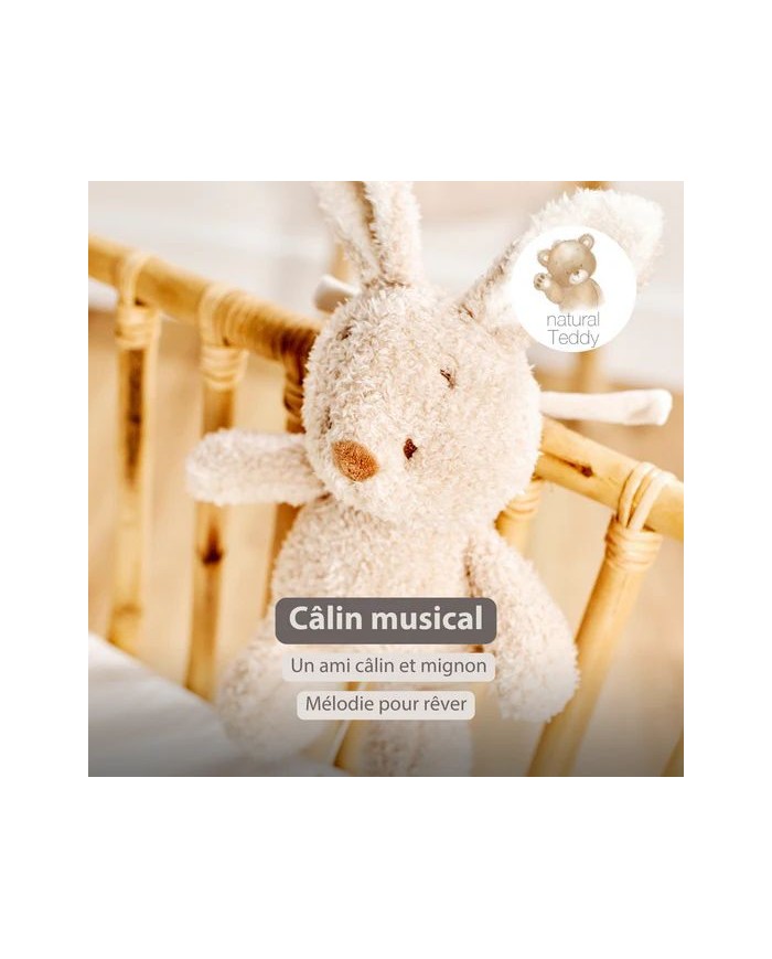 Peluche musicale 25 cm Lapin - Teddy beige