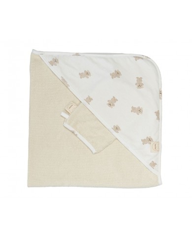 Cape de bain + gant bear allover