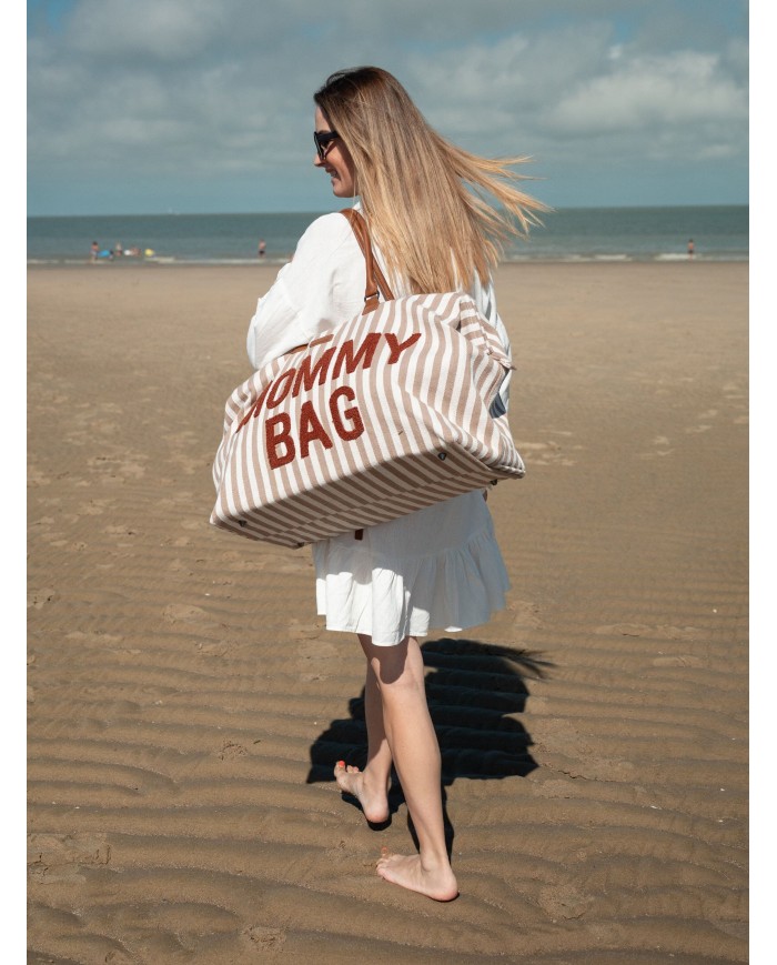 Mommy Bag Rayures - Nude/Terracotta