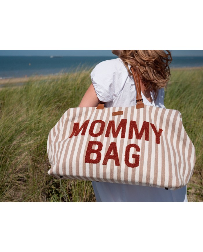 Mommy Bag Rayures - Nude/Terracotta