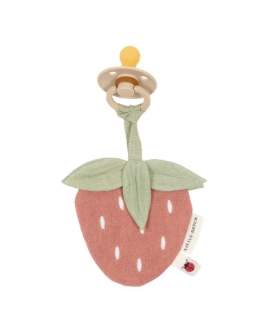 Doudou attache-sucette mousseline Fraise