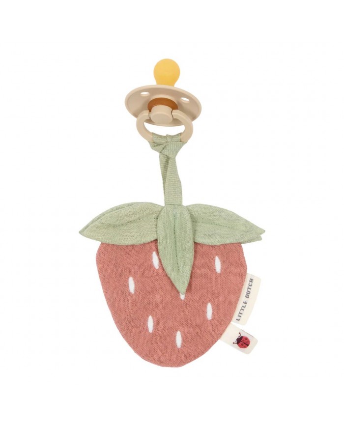 Doudou attache-sucette mousseline Fraise