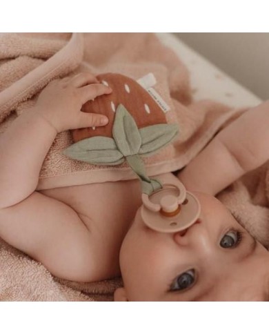 Doudou attache-sucette mousseline Fraise