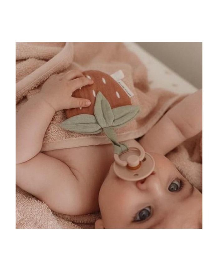 Doudou attache-sucette mousseline Fraise