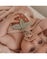 Doudou attache-sucette mousseline Fraise