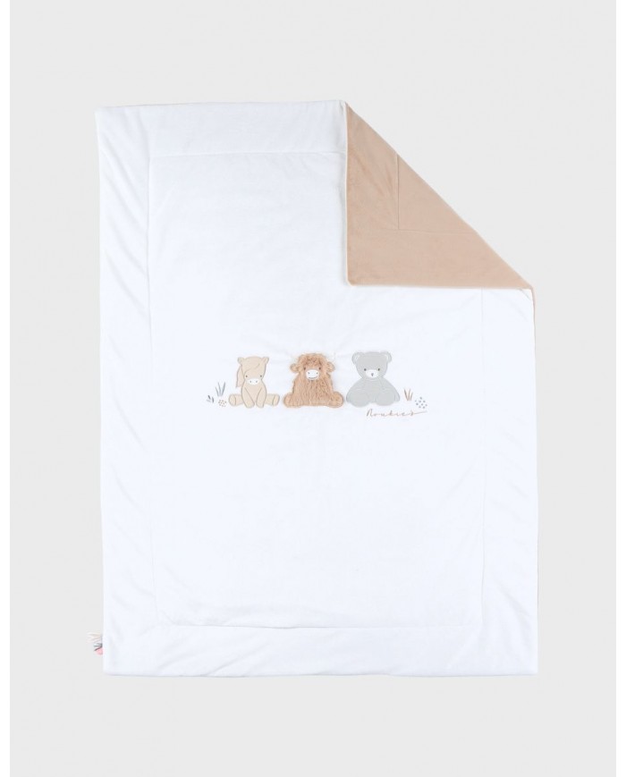 Couverture brodée écrue 75x100 cm en Veloudoux®