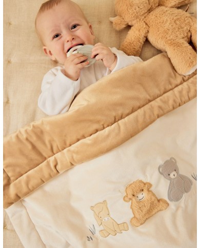 Couverture brodée écrue 75x100 cm en Veloudoux®