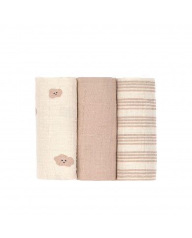 Lot de 3 tétras en coton 60 x 60 cm - Tiny Team, champignon