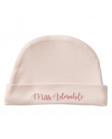 Bonnet doublé pur coton “Miss adorable” Blush - 0-3 mois