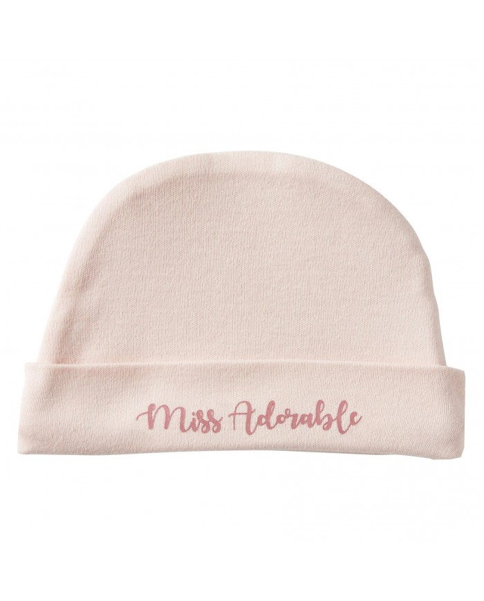 Bonnet doublé pur coton “Miss adorable” Blush - 0-3 mois
