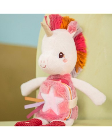 Peluche phosphorescente et livre en tissu Lena la licorne