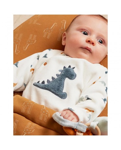 Pyjama dinosaure en velours, blanc/bleu