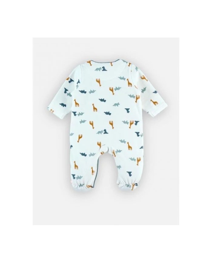 Pyjama dinosaure en velours, blanc/bleu