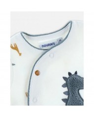 Pyjama dinosaure en velours, blanc/bleu