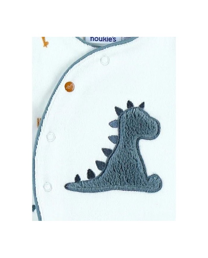 Pyjama dinosaure en velours, blanc/bleu