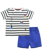 Ensemble T-shirt + Short - Jevogue - Blanc/Navy