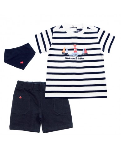 Ensemble T-shirt + Short + Bandana - Trilogie - Blanc/Navy