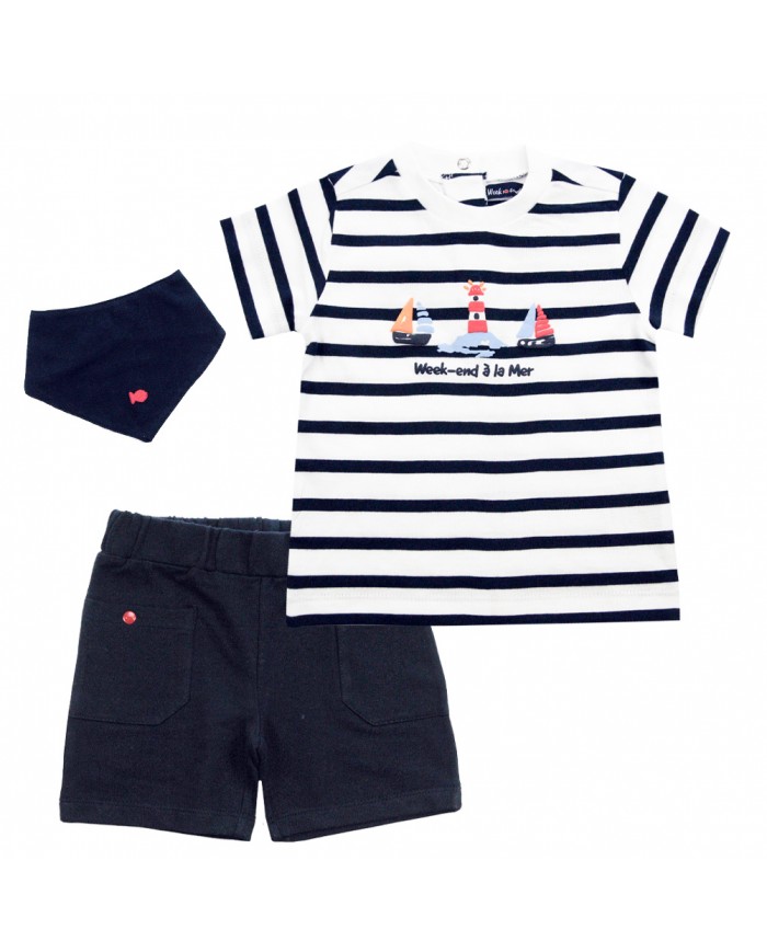 Ensemble T-shirt + Short + Bandana - Trilogie - Blanc/Navy