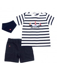 Ensemble T-shirt + Short + Bandana - Trilogie - Blanc/Navy