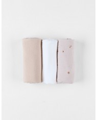 Lot de 3 tétras 70x70cm, mousseline - Beige / blanc