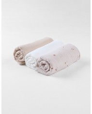 Lot de 3 tétras 70x70cm, mousseline - Beige / blanc